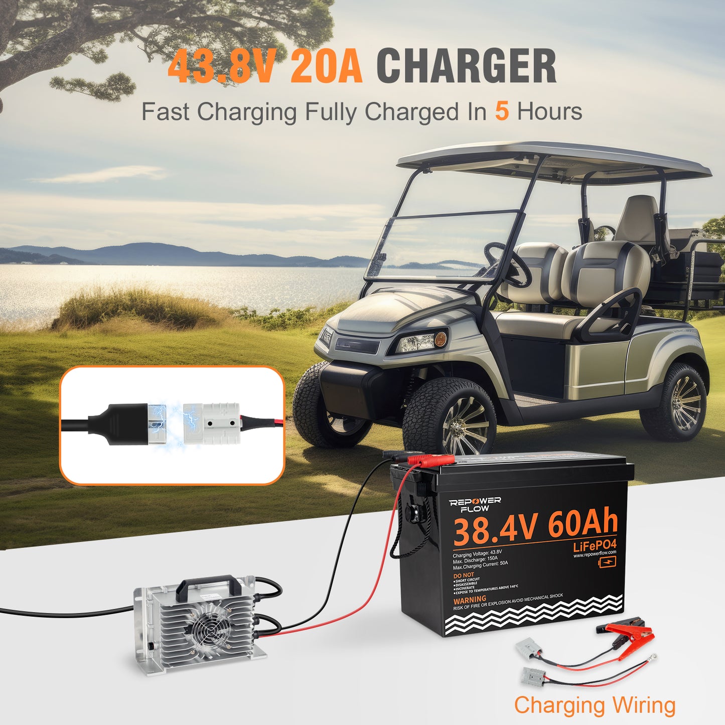 Repower Flow 36V 60Ah Lithium Golf Cart Battery with 20A Charger
