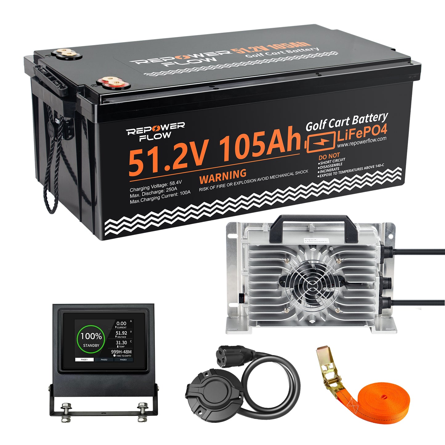 Repower Flow 48V 105Ah Lithium Battery for Golf Cart with 20A Charger