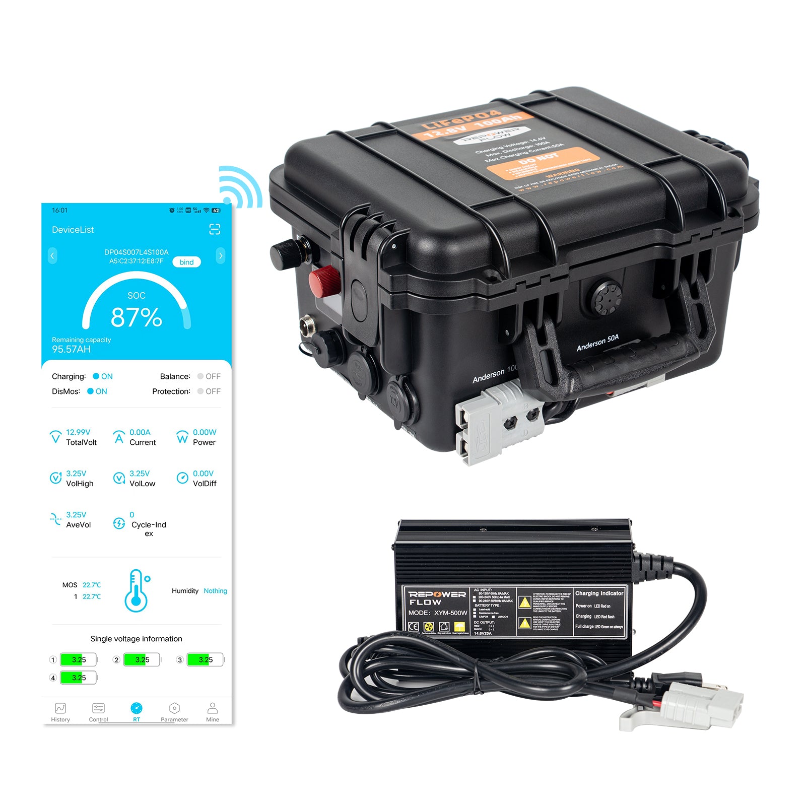 Repower Flow 12V 100Ah Bluetooth Lithium Battery