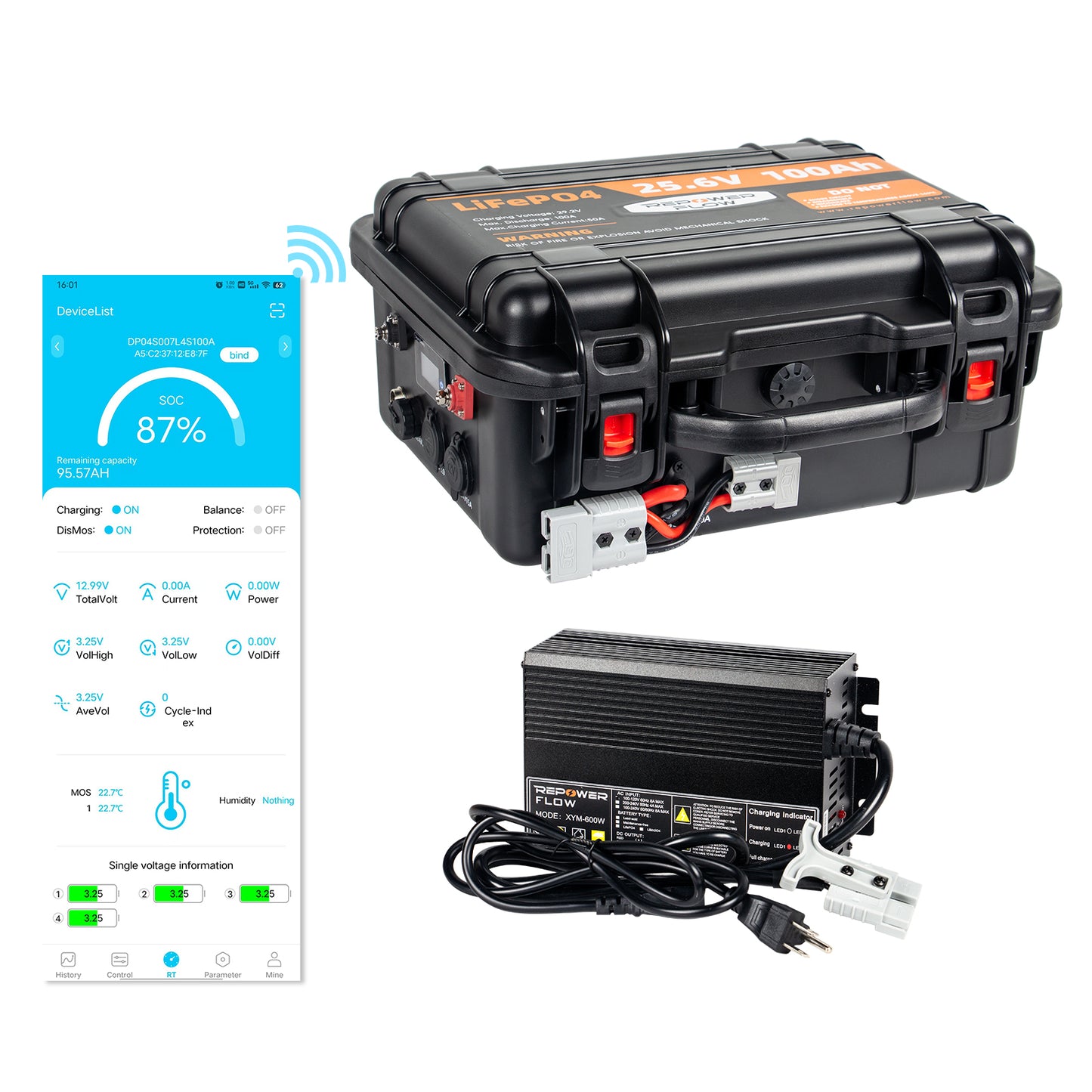 Repower Flow 24V 100Ah Bluetooth Lithium Battery