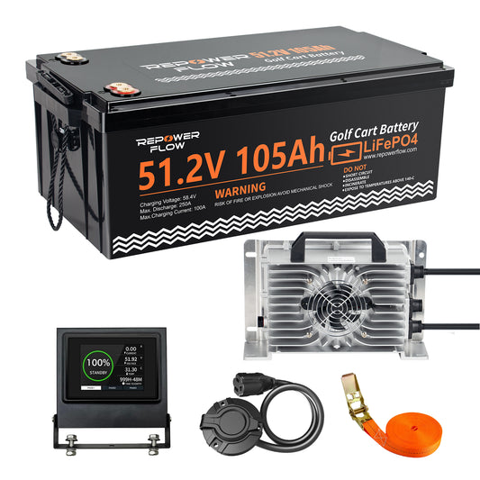 Repower Flow 48V 105Ah Lithium Battery for Golf Cart with 20A Charger