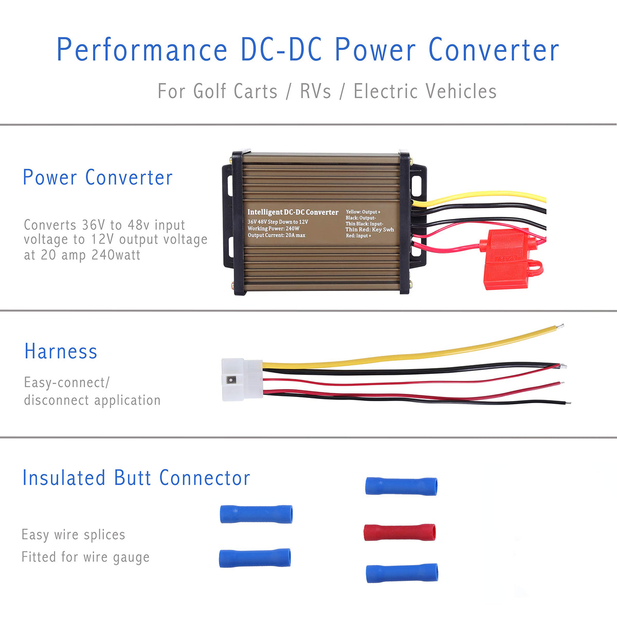 Repower Flow 36V/48V to 12V 20A Golf Cart Voltage Reducer — 240W